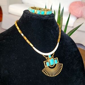 Stella & Dot Sunray Turquoise art deco necklace and Bracelet